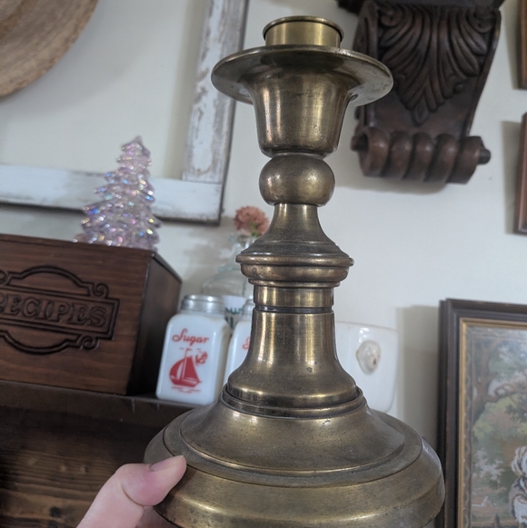 Vintage Heavy Solid Brass Candlestick Classic Turned Baluster Design Victorian